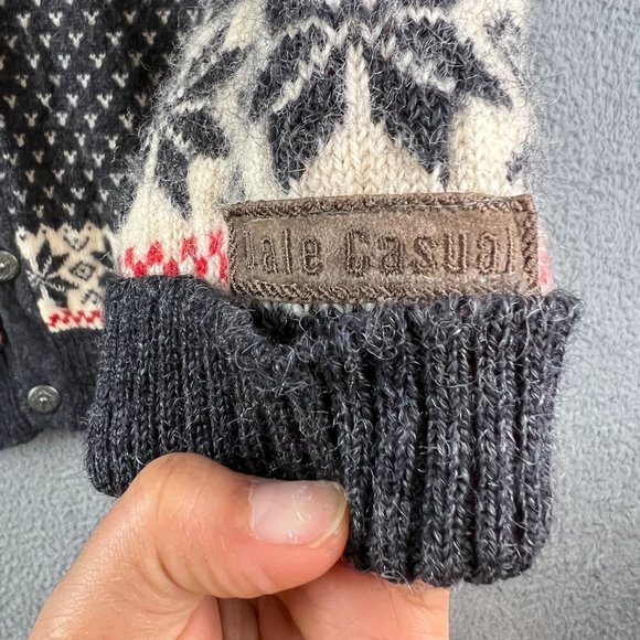 Dale of Norway Wool Cardigan Sweater Gray Red Elk Reindeer Knit Fair Isle L - Picture 7 of 11